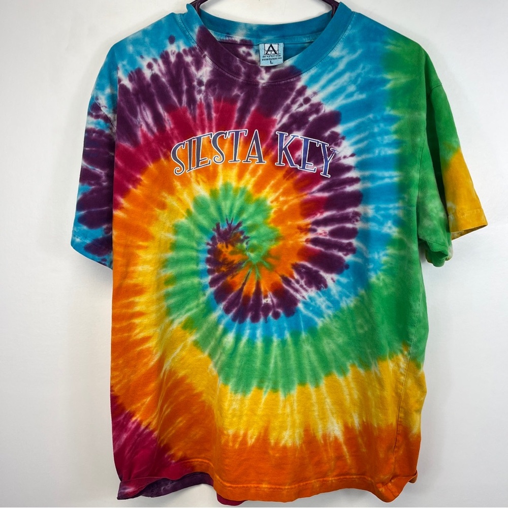Vintage Siesta Keys Florida Tie Dye TShirt Sz L Tourist Y2ks Colorful Vacation
